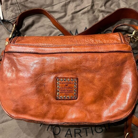 Campomaggi x Free People Salvatore Shearling Trim Leather Shoulder Bag in Cognac - Picture 9 of 15